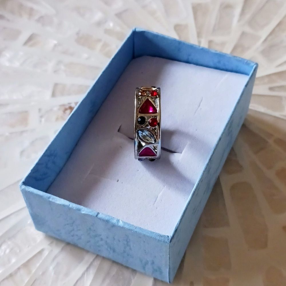 STERLING SILVER Gemstone Wide Band Ring - Size 7, 8
